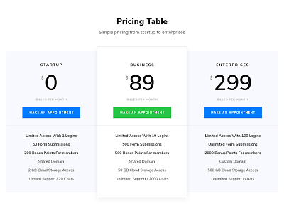 Pricing Table pricing pricing table table
