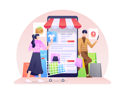 Shopping Via Smartphone Illustration gadget illustration mobile online payment purchase shopping smartphone transaction wallet website