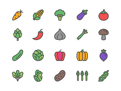 Vegetables Icon Set carrot chili corn farm harvest icon icon set icons pumpkin tomato vegetable