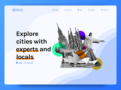 Landing Page - Traveling Website blue city collage landing landing page shapes travel web web design