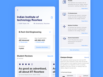 JEE Counsellor | College Page | Reimagining my initial projects android app cards design ui ux