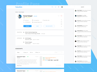 Talentbite | Profile page by Kunal Satpal on Dribbble