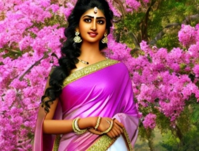 Beautiful Indian Girl beautiful illustration nature pink saree