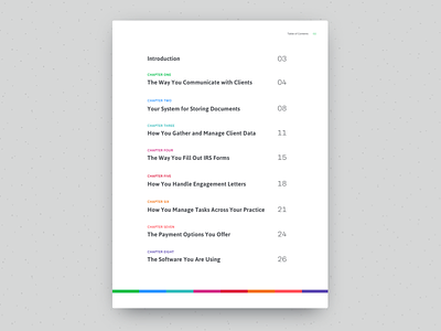Outdated Tax Practice Toc color block ebook rainbow table of contents toc