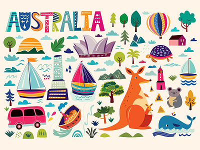 Australian symbols animals australia cartoon city clipart decorative icon illustration map symbols