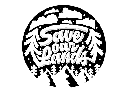 Save our Lands cloud design illustration lettering mountain nonprofit outdoor sticker tree