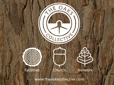 The Oaks Branding acorn branding church church logo icon leaf letters logo logo design nature oak oak tree