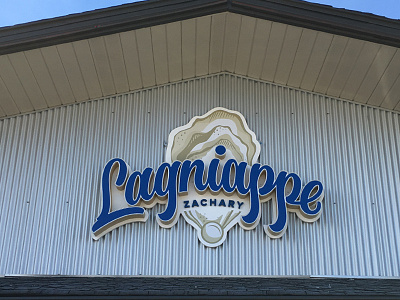 Lagniappe signage branding design lettering logo louisiana oyster script signage