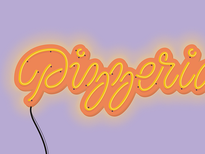 Pizzeria illustration lettering neon pizza sign type