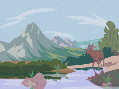 Landscape with a moose | Vector art adobe illustrator animal art graphic design illustration lake landscape moose mountains nature scenery vector water