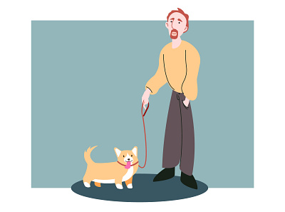 The corgi lover adobe illustrator animal art corgi cute dog graphic design human illustration man pet pet walking vector walk