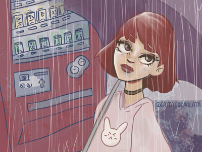 November rains bending machine girl illustration ilustradora kawaii rain umbrella