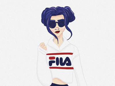 sportwear blue fila girl hoodie illustration ilustradora kawaii sports sportswear white