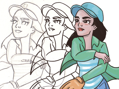 Illustration process baseball cartoons character character design girl illustration ilustracion ilustradora process progress sports wip