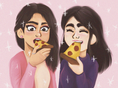 Best friend and Pizza bestfriend bff girl girly happiness pink pizza