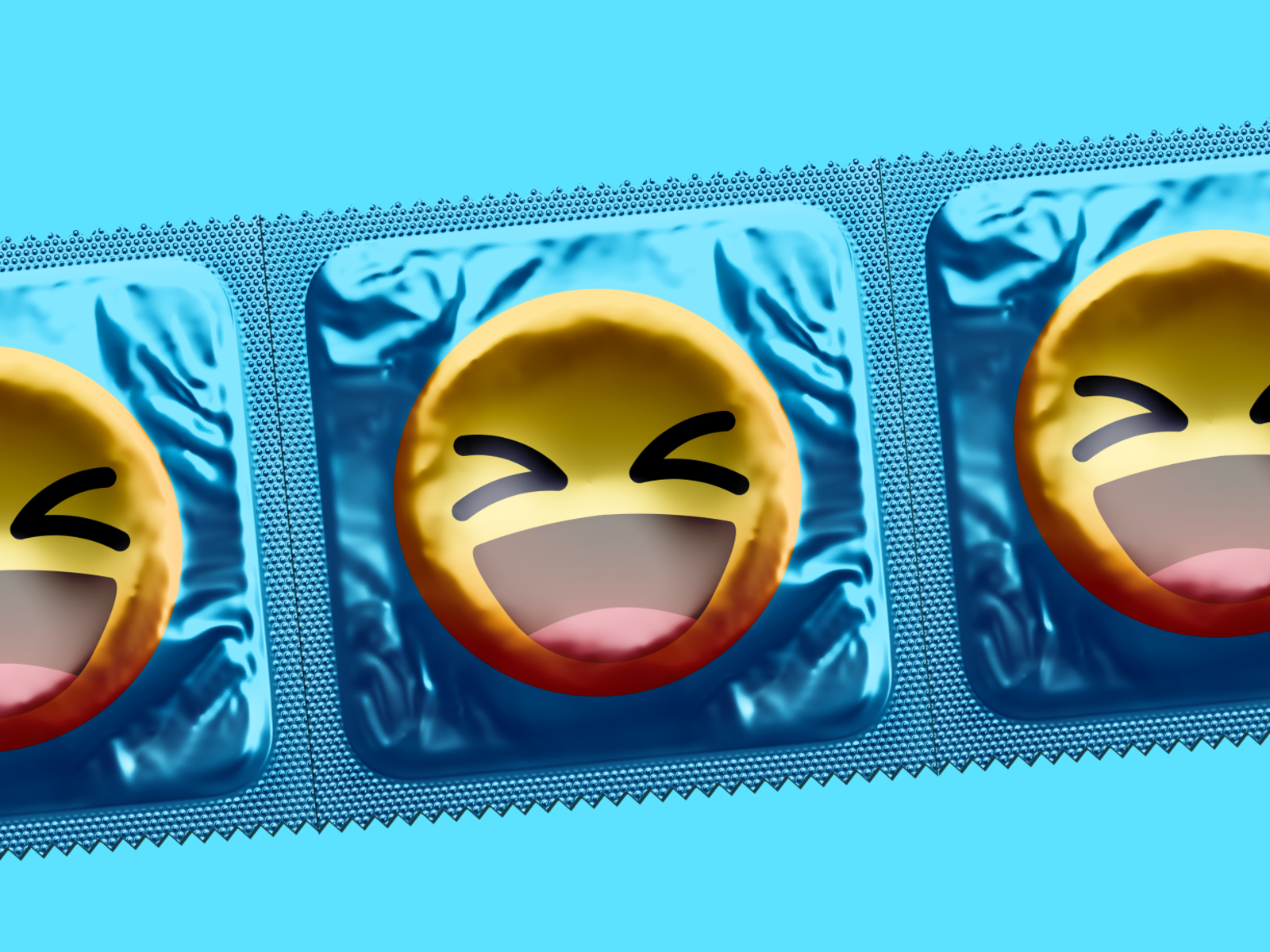 Condoms - Better Design blue condom condoms cover design designer emoji emojis emoticon face illustration package packages packaging poster sex sexy smiley visual style