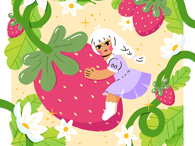Summer Strawberries 🍓 character illustration cute design digital art digital illustration hand lettering illustration lettering procreate strawberry summer vines