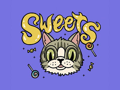 Sweets the Rescue Cat candy cat character drawing handlettering illustration lettering logo procreate