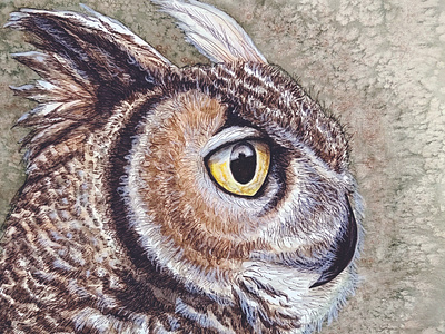 Great Horned Owl bird illustration nature lover owl art realism traditional art watercolor and ink