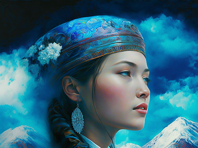 Akidora Face Beautiful Girl Kazakh Nationality Looking Sideways 3d animation branding de design graphic design illustration