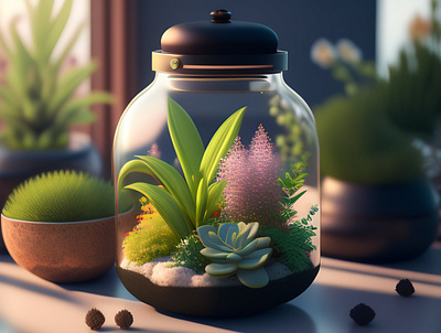 Glass jar filled with flowers 3d animation graphic design motion graphics