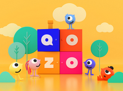 Qozo 3d illustration app branding branding design c4d cinema 4d design illustration