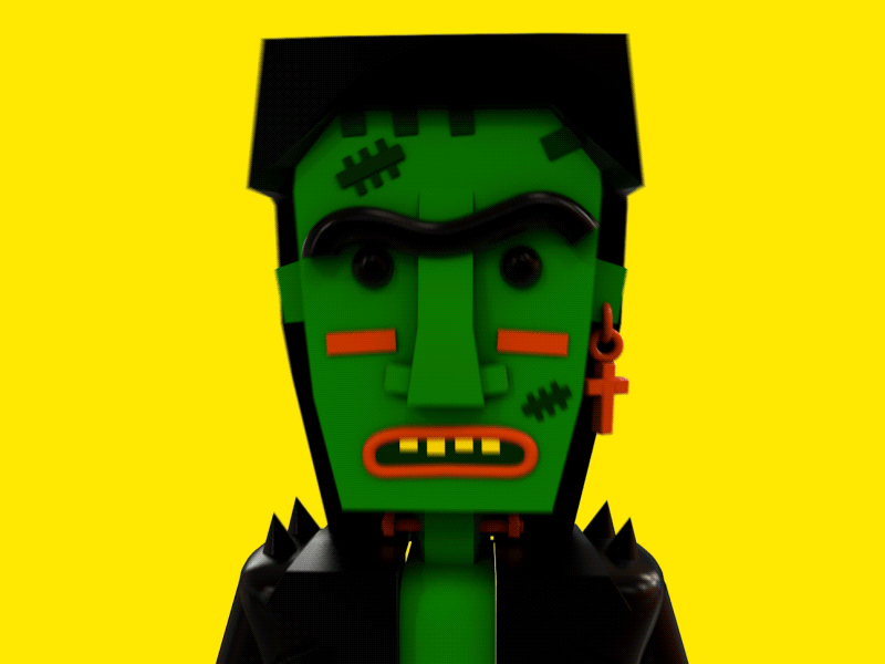 Frank The Rocker 3d animation c4d design frankenstein gif halloween rocker yellow zombie