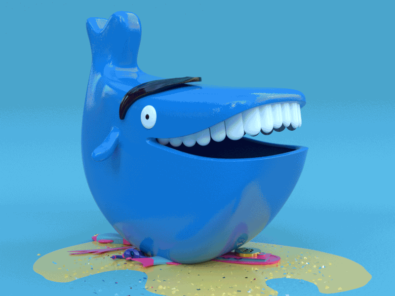 Whale bitcoin blue c4d cinema 4d design fish illustration sand toy. 3d whale
