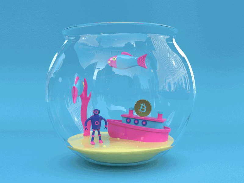 Fish Tank toy illustration design cinema 4d c4d goldfish bitcoin fish tank
