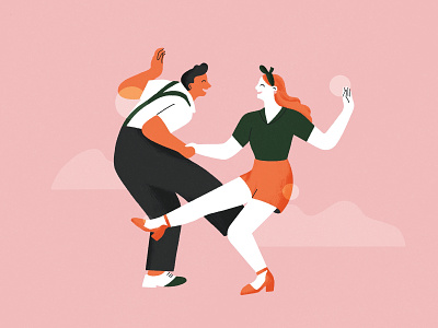 Swing Dancers ✨ character characters couple dance illustration dancers dancing editorial girl illustration textured illustration woman womans