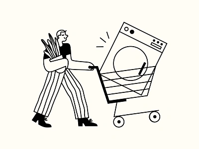 etika Illustration Style Exploration black and white brand illustrations character cheeky fintech illustration illustration style loan minimalist illustration pay later plant product illustration retail retailer shopping shopping cart style exploration washing machine