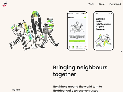 Nextdoor Illustration Library - Case Study 2d branding case study character design gradient illustrations handdrawn illustrations illustration illustrator ink marketing neighbours nextdoor photoshop product illustration style exploration website