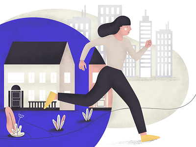 Running out of the comfort zone buildings city comfort zone escape girl home house illustration proffesional running success town
