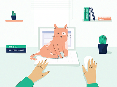 The perks of living with a cat cat cat lover desk hard work home office illustration illustrator room work