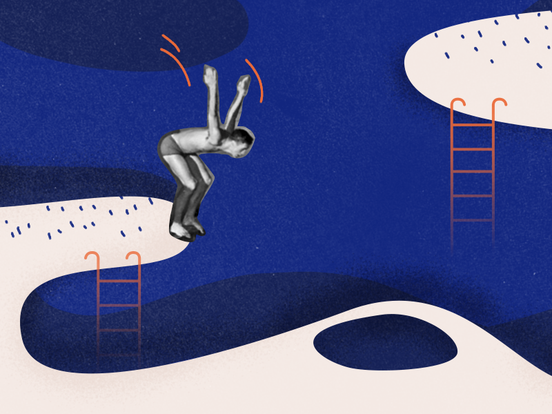 Jump! editorial illustration collage risk career deep dive sea pool jump
