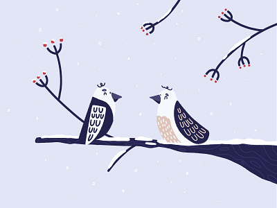 Birdy Winter birds christmas illustration snow snow flakes tree winter