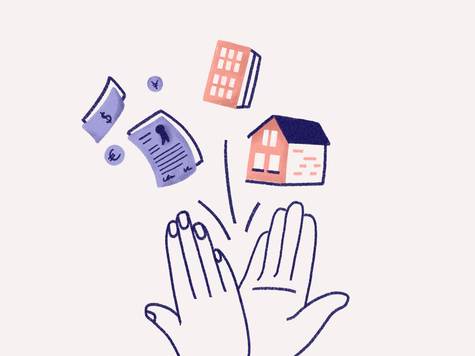 Deal! deal hands hero illustration high five house illustration landing page illustration pastel real estate website illustration