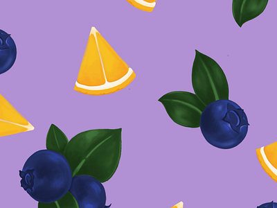 Blueberries & Citrus digital graphic illustration painting pattern