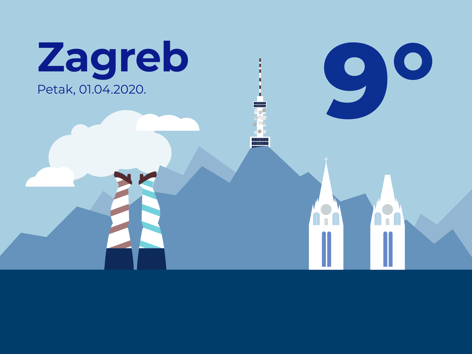 Zagreb Weather Animation animation antennae blue cathedral church logo clouds croatia dark blue forecast heels legs thighs tower weather weather app zagreb