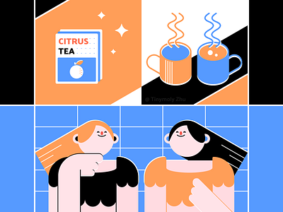 Daily moments 3 - Afternoon tea afternoon art character creative design flat friend girl graphic design illustration relax tea