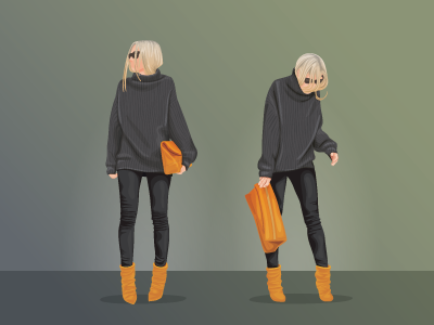Black and Mustard Fashion Model black blonde hair fashion girl illustration model mustard ootd outfit potrait vector