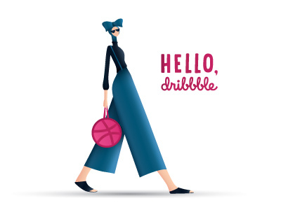 Hello Dribbble! character first shot hello dribble invite woman