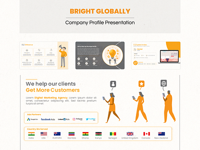 Bright Globally - Company Profile Presentation agency branding bright globally brightslide color companyproflie design designagecny incdesign keynote powerpoint presentation presentation agency presentation slide slide slide go typo typography yellow