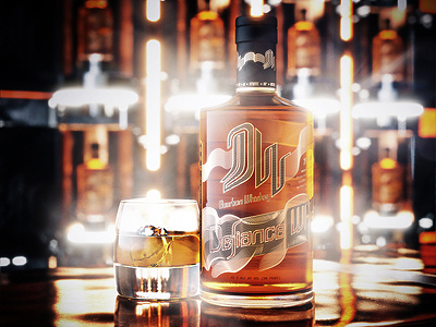 Defiance in a bar bar cgi defiance whiskey render visual