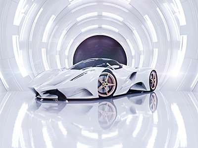 Ferrari concept 2 automotive car cgi design ferrari futuristic light render sculptural shapes wheels white
