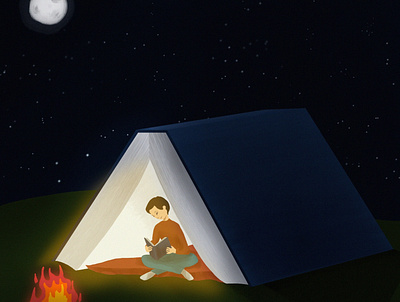 Camping book camping digital digital art digital illustration illustration reading