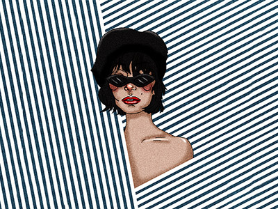 It girl beret drawing fashion girl illustration it it girl lips lipstick red stripes sunglasses