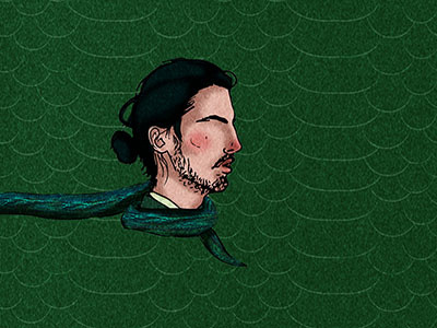 Knot letting go. drawing green green hair illustration long hair man man bun skin snake snakeskin woman