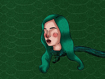Knot letting go. drawing green green hair illustration long hair man man bun skin snake snakeskin woman