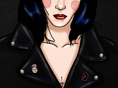 Essentials david bowie diego la diabla drawing frida kahlo illustration jacket leather lips painter pin pins red